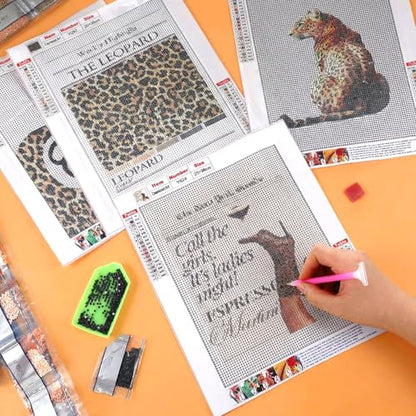 Yeaqee 4 Pcs Diamond Art Kits DIY Painting for Adult Aesthetic Wall Diamond Crafts Aesthetic Room Decor Cute Painting Pictures 5d Craft Wall Decor for Home 10 x 11.8'' (Leopard Print) - style: Leopard Print