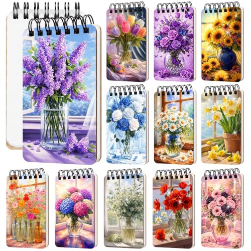 Fuyoooo 12 Pcs Fresh Floral Diamond Art Notebook for Adults, 4.72 x 2.83'' | Summer Fresh Floral Diamond Art Kits, Flower DIY Cover Notebook Diamond Painting for Beginner, 5d Journal Notepad Accessories - style: Fresh Floral