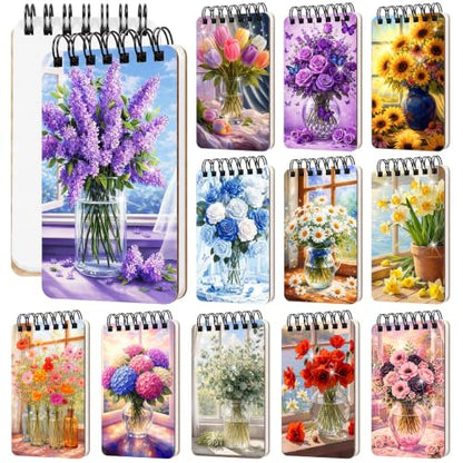 Fuyoooo 12 Pcs Fresh Floral Diamond Art Notebook for Adults, 4.72 x 2.83'' | Summer Fresh Floral Diamond Art Kits, Flower DIY Cover Notebook Diamond Painting for Beginner, 5d Journal Notepad Accessories - style: Fresh Floral
