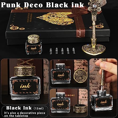 Feather Quill Calligraphy Pen Set With Ink and Wax Seal Stamp - Beautiful Gift Set for Christmas - Grey - color: Grey