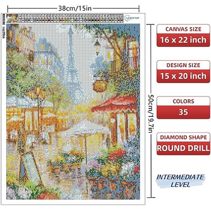LANDFAIR Diamond Painting Kits - 15x20 inch Round Full Drill Flower Shop de Paris Diamond Art Kits for Adults - color: Flower Shop de Paris