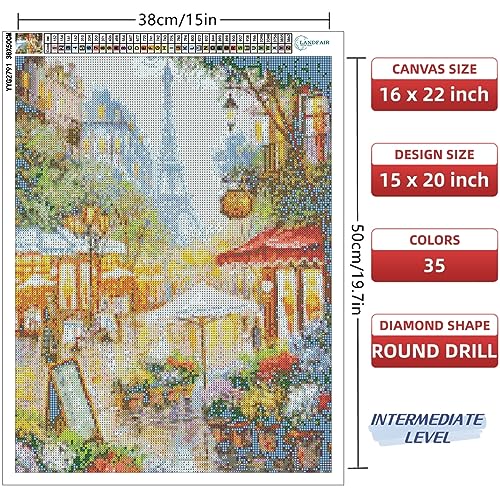 LANDFAIR Diamond Painting Kits - 15x20 inch Round Full Drill Flower Shop de Paris Diamond Art Kits for Adults - color: Flower Shop de Paris