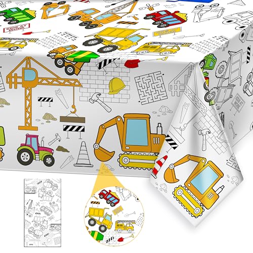 Giant Construction Party Coloring Tablecloth for Kids - Huge Construction Theme Table Cover Large Dump Truck Vehicle Painting Poster for Children Birthday Party Supplies 54x108 Inch - color: Construction