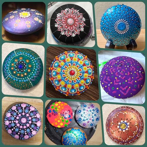 Mandala Rock Painting Kit - Mandala Dotting Tools for Painting - Including Large Wooden Rocks, Acrylic Paints, Stencils, Painting Tools, Manual, Arts Crafts Kit for Adults, Gifts for Women/Mom