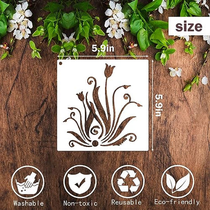yhslmh Floral Stencils for Painting on Wood Furniture Wall Reusable Canvas Flower Flourish Swirls Stencil for Crafts Boho Art Projects Drawing Card Making Pattern Decoratives (Flourish Swirls) - style: flourish swirls