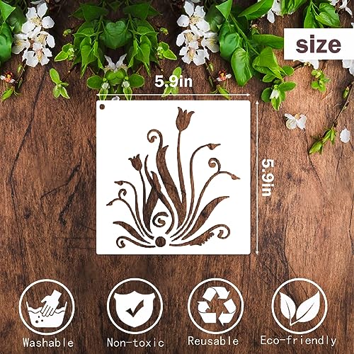 yhslmh Floral Stencils for Painting on Wood Furniture Wall Reusable Canvas Flower Flourish Swirls Stencil for Crafts Boho Art Projects Drawing Card Making Pattern Decoratives (Flourish Swirls) - style: flourish swirls