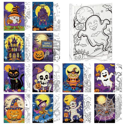 Niteform Pre Drawn Canvas to Paint, Pre Printed Canvas Boards, Pre Stretched Outline Painting Kits for Beginners, Adults, Party Favors & Spring Craft Activities (5 * 7-Halloween) - style: 5*7-Halloween