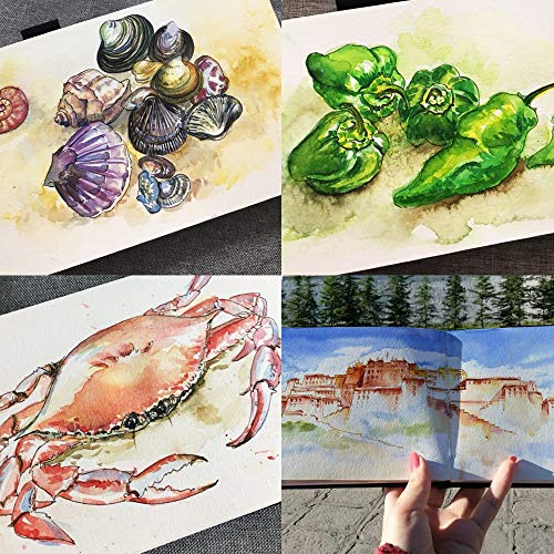 Mifuner 5"x 8" 220gsm Travel Handmade Cloth Cover Watercolor Paper 80 pages (40sheet frond and back) Notebook Journal Painting Paper Perfect for Travel Green - color: Long-green