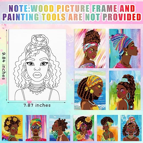 Chuangdi 10 Pcs Afro Queen Pre Drawn Canvas for Painting Pre Printed Paint and Sip Party Supplies 8 x 10 Inch Stretched Outline Board Painting Kit for Adults Beginner Artist DIY - style: Afro Queen