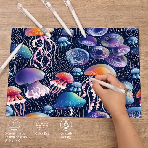 GETHPEN White Gel Pen Set, Opaque Archival Ink 0.6/1.0mm for Black Paper - size: 1 Count (Pack of 6), style: 6 Pack White