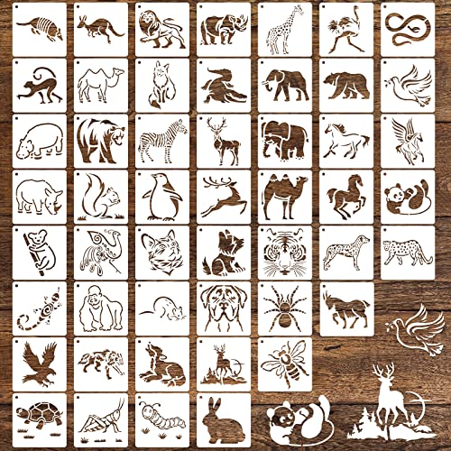 50 PCS Animal Painting Stencils Reusable Animal Stencils for Painting on Wood Rocks Canvas Fabric Glass Pottery 4x4 Inch - color: Animal