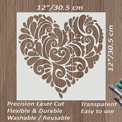 Large 12x12 Inch Mandala Heart Stencil for Painting on Wood, Canvas, Paper, Fabric, Walls and Furniture - Mandala Stencil - Reusable DIY Art and Stencils for Crafts - Wall Stencils - color: Mandala Heart 12"x12"