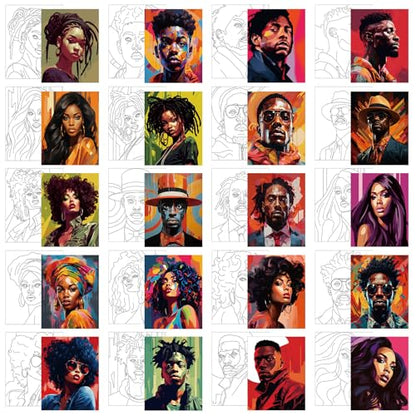 Sherr 20 Pcs Stretched Pre Drawn Canvas African American Canvas to Paint Afro Queen Black Art for Painting for Adults Outline Pre Drawn Stretched Cotton Art to Paint Party Set, 8 x 10 - style: Cool