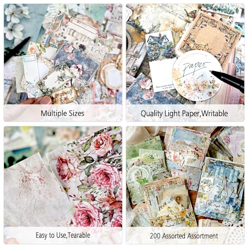 Diuhofart 400Pcs Vintage Scrapbook Supplies Kit, Scrapbook Paper and Journaling Stickers Set, 4Pack Scrap Booking Kit for Junk Journals, Bujo, Collage, Card Making, DIY Crafts Arts - color: Vintage Scrapbook Paper Set