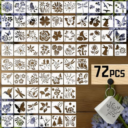 72 Pcs Butterfly Flower Stencils for Painting Set, Reusable Botanical Leaf Dragonfly Plants Painting Templates - Stencil Crafts Drawing Templates for DIY Scrapbook, Home Wall Murals, Canvas Wood Signs - style: Butterfly Plants