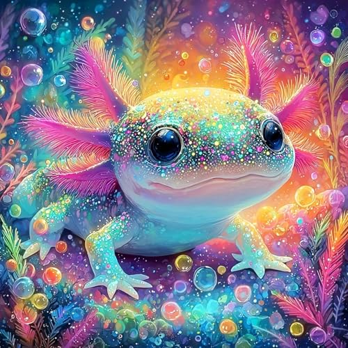 5D Colorful Glittering Axolotl Diamond Art kits for Adults Beginners | Cute Animals Diamond Painting Kit DIY Full Round Drill Paint by Diamonds Dot Gem Art for Adult, Home Wall Decor 13.7x13.7Inch - color: KM1160-1