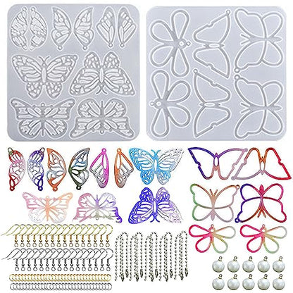 Attuslla Earring Resin Molds Silicone Butterfly Jewelry Making Earring Molds Pendant Casting Resin Epoxy Molds with Jump Rings for DIY Jewelry Making, Pendant, Earrings - color: Style 7