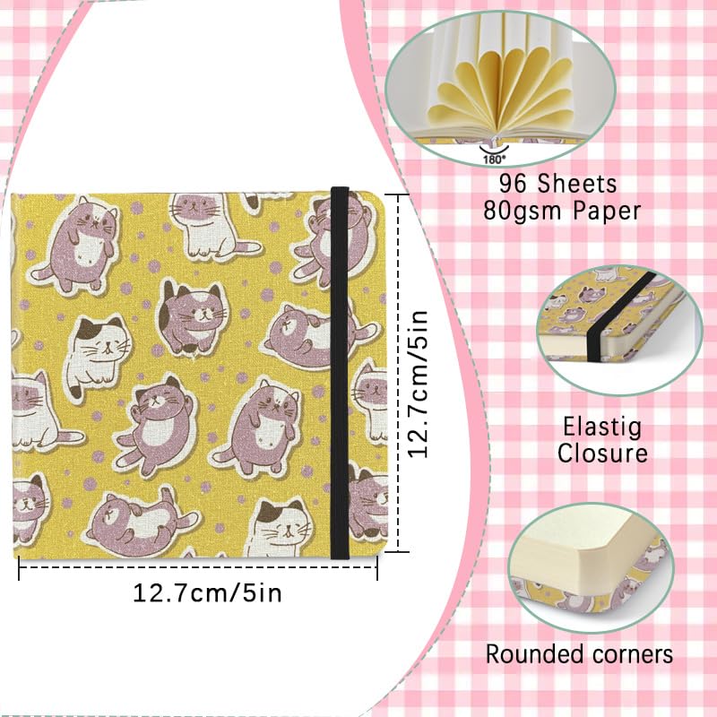 4.8" x 4.8" Hardcover Sketchbook,Small Mixed Media SketchPad,96 Sheets 80gsm Acid-Free Artist Drawing Paper,Travel Journal Pocket Blank Notebook for Painting,Illustration,Art Supplies.Yellow Cute Cat - color: 80gsm Cloth-yellow cute cat