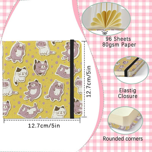 4.8" x 4.8" Hardcover Sketchbook,Small Mixed Media SketchPad,96 Sheets 80gsm Acid-Free Artist Drawing Paper,Travel Journal Pocket Blank Notebook for Painting,Illustration,Art Supplies.Yellow Cute Cat - color: 80gsm Cloth-yellow cute cat