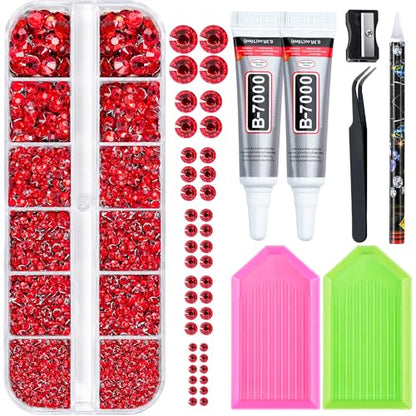 25000 Pcs Resin Jelly Rhinestones Kit, Red 2/3/4/5/6mm Flatback Rhinestones with 2 Pcs B7000 Jewelry Glue & Tools, All-in-One Bedazzling Kit for DIY Arts & Crafts Gifts - color: Red