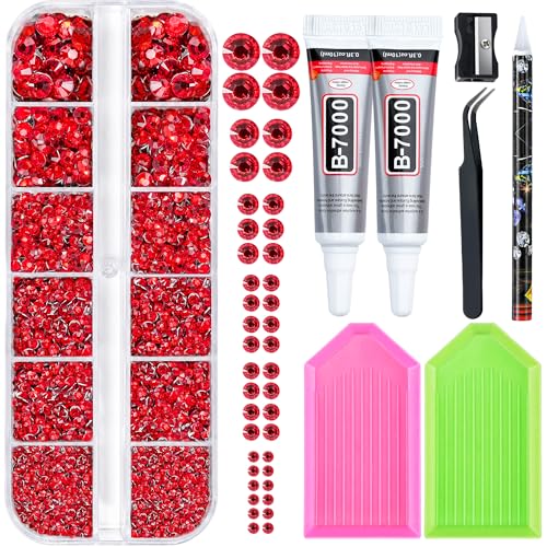 25000 Pcs Resin Jelly Rhinestones Kit, Red 2/3/4/5/6mm Flatback Rhinestones with 2 Pcs B7000 Jewelry Glue & Tools, All-in-One Bedazzling Kit for DIY Arts & Crafts Gifts - color: Red