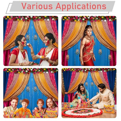 Yeele 6x4ft India Pooja Backdrop Diwali Marigold Blue Curtain Background for Photography Indian Ganpati Puja Traditional Wedding Festival Party Decoration Photo Booth Props - size: 6x4ft