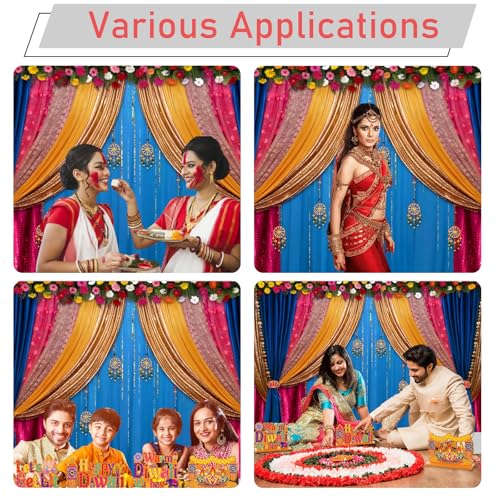 Yeele 12x8ft India Pooja Backdrop Diwali Marigold Blue Curtain Background for Photography Indian Ganpati Puja Traditional Wedding Festival Party Decoration Photo Booth Props - size: 12x8ft