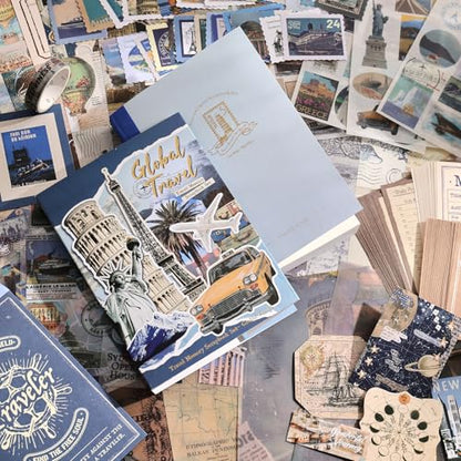 emmoolife Scrapbooking Supplies Kit, Daily Life World Travel Scrapbook Kit for Bullet Junk Journal, Stationery, A6 Grid Notebook, DIY Journaling Supplies, Birthday Craft Gift Teen Women - color: Journey