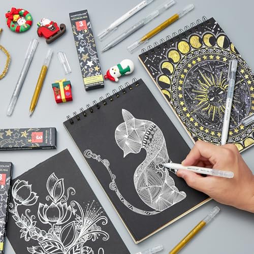MARTCOLOR 3 Pack Gold Gel Pens,1.0mm Extra Fine Point Gel ink Pens | Opaque Archival Ink Pen for Black Paper Drawing, Art Highlight, Illustration, Bullet Journaling, Card Making & DIY Projects - color: Gold