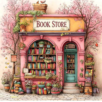 Bookstore Diamond Art Kits for Adults Round Diamond Painting 14x14 Inch - color: DD138