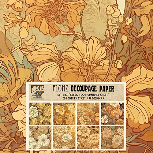 Decoupage Paper Pack (24 Sheets 6"x6") Fabric from Grandma Chest # Vintage Styled Pattern Paper for Decoupage, Craft and Scrapbooking - color: Five