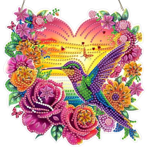 MOGTAA Hummingbird Diamond Art Hanging Kits for Adults, DIY Double Sided Flowers Diamond Art Suncatchers, 5D Special Shape Diamond Painting Animal Pendant Window Ornament Gifts for Home Decor - color: Hummingbird-01