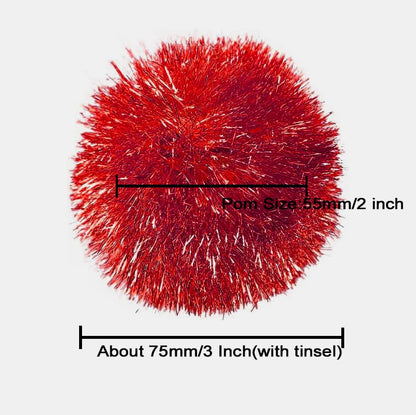 YYCRAFT 12 pcs Jumbo Glitter Tinsel Pom Poms Sparkle Balls for DIY Craft,Cat Toys(2 Inch,12 Colors) - color: 12 Pcs