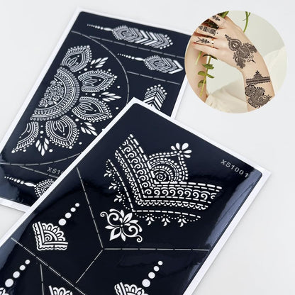 Temporary Tattoo Stencils, 10 Sheets Henna Tattoo Templates for Women Girls - color: Dark Black