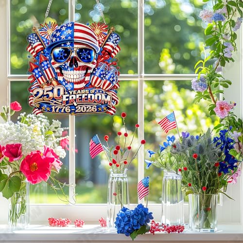 Eiflow 250th Anniversary Acrylic Diamond Art Hanging Kit for Adults, DIY Diamonds Painting Door Hanger Board Kit, Special Crystal Diamond Art Painting Pendant Ornament (4th of July) - color: 250Years
