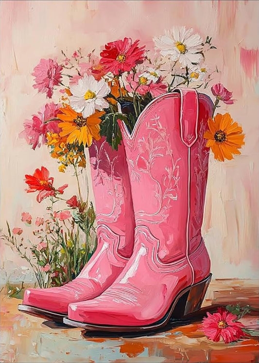 GEWOUVIN Pink Boots Diamond Art Kits for Adults, Diamond Painting Kit for Beginners, Round 5D DIY Diamond Dots Art,Full Drill Painting Kit Art and Crafts for Adults Home Wall Decor【11.8x15.7inch】 - color: Pink Boots