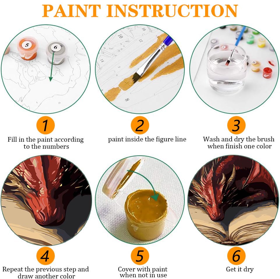 Axquilon 3 Packs Dragon Paint by Numbers Kit for Adults 12x16in - color: 3 Pack Dragon