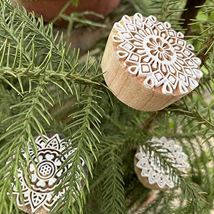 AnNafi® Traditional Mehendi Pattern Mandala and Round Wood Block Stamps (Set of 5) | Round Wooden Printing Block Stamp - DIY Henna Fabric Textile Paper Clay Pottery Block Printing Stamp