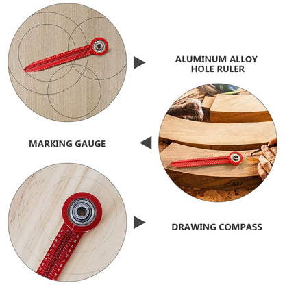 Woodworking Compass Tool Portable Aluminum Alloy Hole Ruler Circle Drawing Ruler Precision Marking Gauge 5.74In for Carpentry Engineering Design