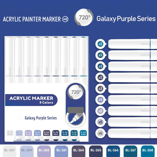 Water Based Acrylic Paint Markers, 9 Colors Paint Pen Set - color: Calaxy Purple