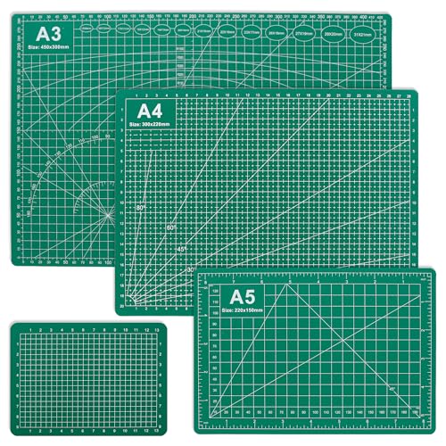 4 Packs Cutting Mats, 4size Double Sided Cutting Mat, Non-Slip 5 Layers PVC Cut Mat for Craft Art Projects Fabric Sewing, Scrapbooking Mat, A3 A4 A5 A6 - size: A3, A4, A5, A6
