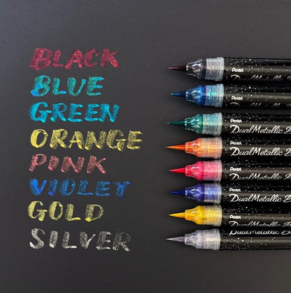 Pentel XGFH-DP Dual Metallic Brush, Pink + Metallic Pink - color: pink + metallic pink