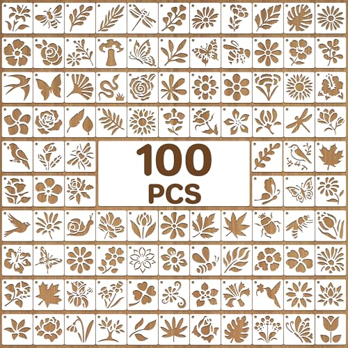 100Pcs Flower Stencils 2Inch Large Floral Leaf Stencils for Crafts Painting | Reusable Stencils,Wildflower Butterfly Stencil,Floral Stencil,Drawing Templates,Scrapbook,Classroom,Projects,Wood,Sign,Wall - size: 2 Inch
