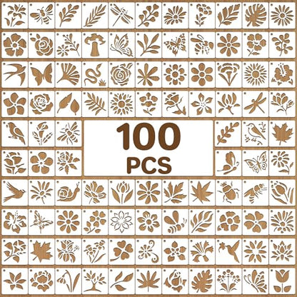 100Pcs Flower Stencils 2Inch Large Floral Leaf Stencils for Crafts Painting | Reusable Stencils,Wildflower Butterfly Stencil,Floral Stencil,Drawing Templates,Scrapbook,Classroom,Projects,Wood,Sign,Wall - size: 2 Inch