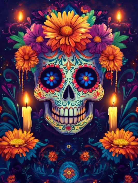 GQYCZZ Candlelight Flower Diamond Art Kits for Adults, Skull 5D Diamond Painting Kits for Beginners, DIY Full Drill Round Rhinestone Gem Art Crafts Paintings for Home Wall Decor 12"x16"in - color: skull Diamond Art 02