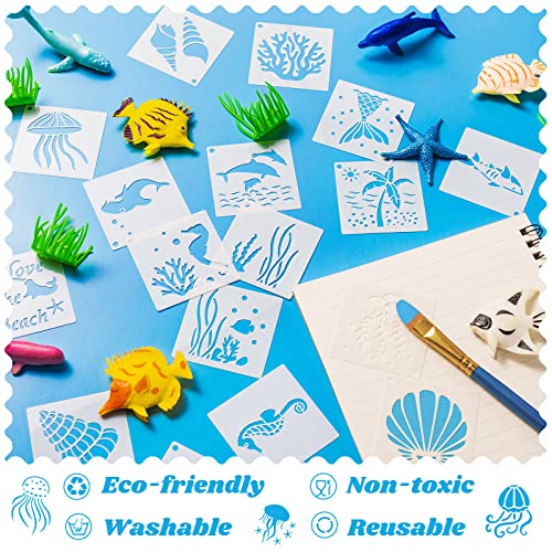 Fainne 100 Pcs 2 Inch Ocean Stencils Small Stencils for Painting | Reusable Craft Stencils, DIY Scrapbook, Wood Wall Fabric Rock Chalkboard Sign Painting, Home Art Decor Projects - style: Marine Life