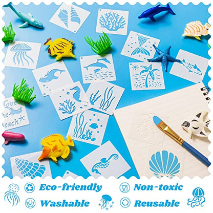 Fainne 100 Pcs 2 Inch Ocean Stencils Small Stencils for Painting | Reusable Craft Stencils, DIY Scrapbook, Wood Wall Fabric Rock Chalkboard Sign Painting, Home Art Decor Projects - style: Marine Life