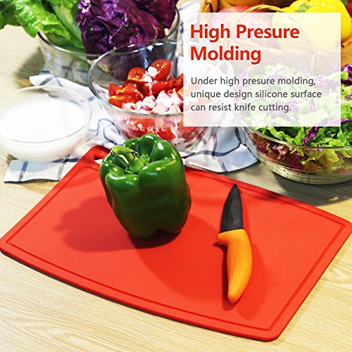 Liflicon Thick Silicone Cutting Boards for Kitchen Silicone Chopping Boards/Mats Set of 2 Extra Large14.6''x10.43'', Mini 9.1”x7.1” Non-slip Deep Drip Juice Groove, Dishwasher Safe-Red - color: Red, size: S+L