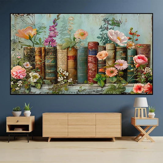 Large Diamond Art Kits for Adults,Book Diamond Art Painting Kits for Adults | Book flowers Stress Relief Full Round Drills 5D Heartfelt DIY Gift Gem Crafts Kits Wall Decor HD Canvas 15.7x27.6in 40x70cm - color: Books and Flowers