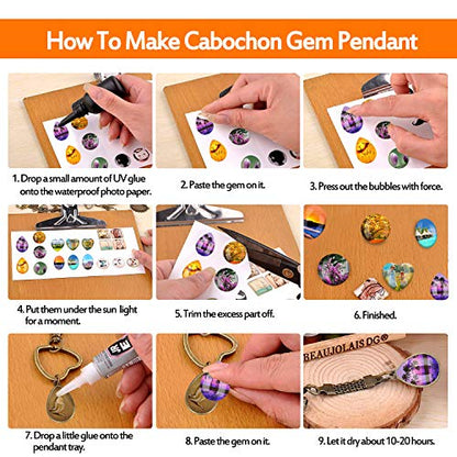 60Pcs Pendant Trays 5 Styles Resin Jewelry Making Kit with Glass Cabochons - color: 30Pcs Metal Pendant+30pcs Bright Glass Cabochon